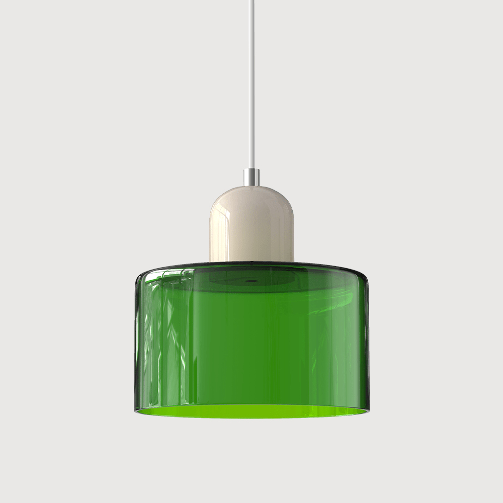 Cylindrical Glass Shade Pendant Light Fixture, 12-inch Height