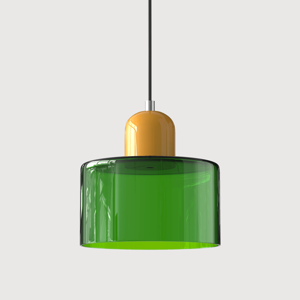 Cylindrical Glass Shade Pendant Light Fixture, 12-inch Height