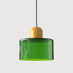 Cylindrical Glass Shade Pendant Light Fixture, 12-inch Height