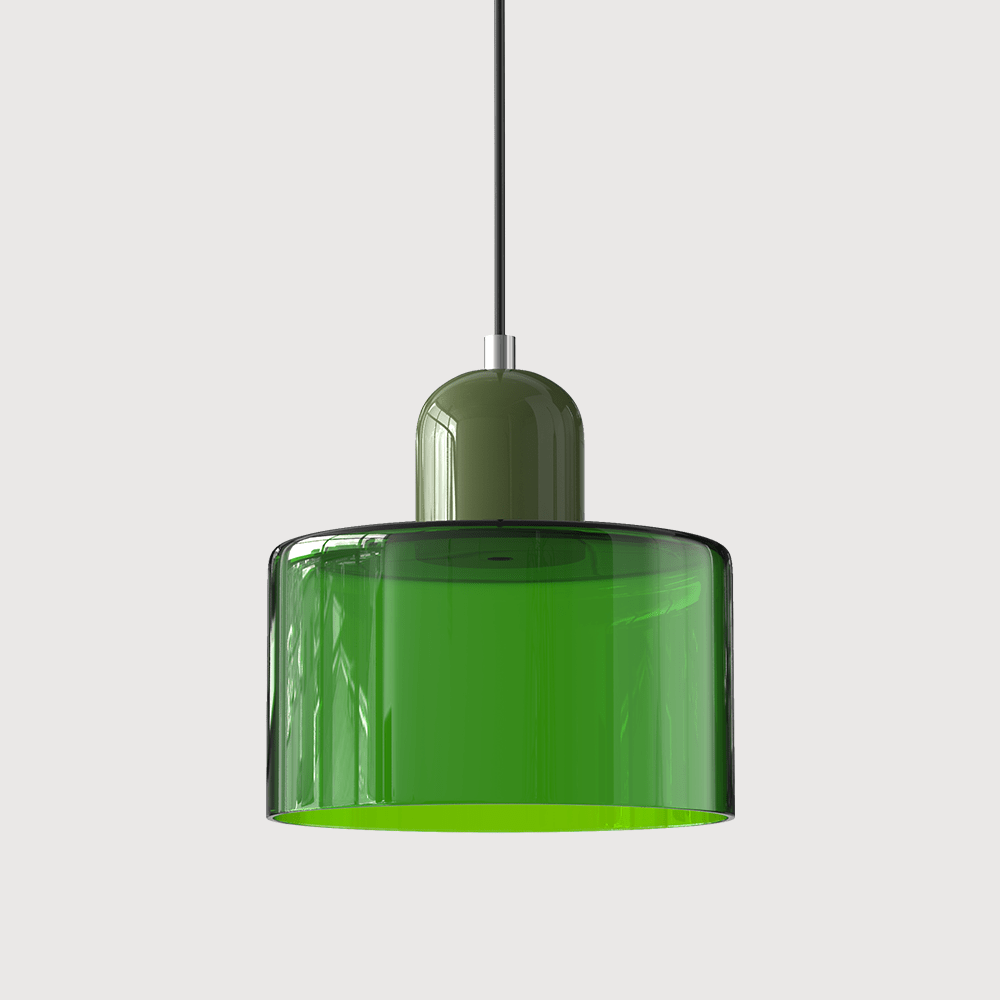 Cylindrical Glass Shade Pendant Light Fixture, 12-inch Height