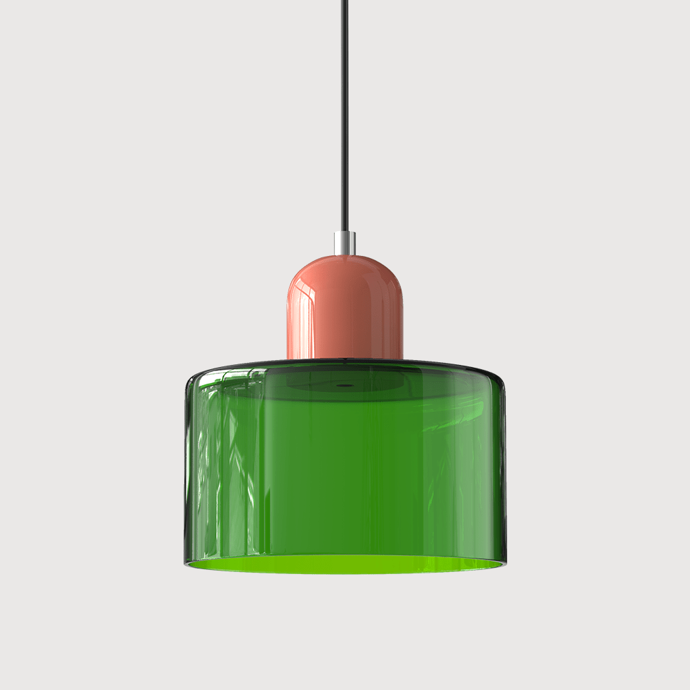 Cylindrical Glass Shade Pendant Light Fixture, 12-inch Height