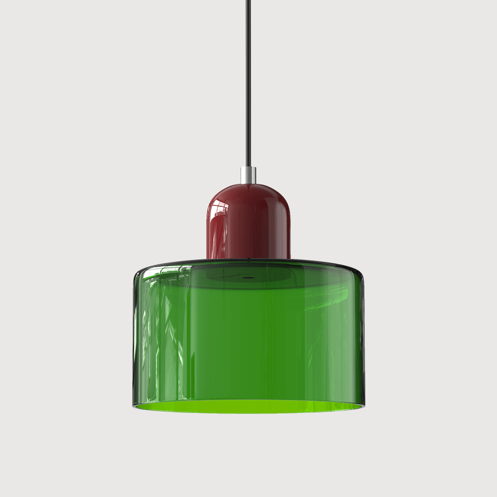 Cylindrical Glass Shade Pendant Light Fixture, 12-inch Height