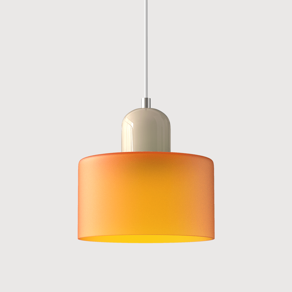Cylindrical Glass Shade Pendant Light Fixture, 12-inch Height