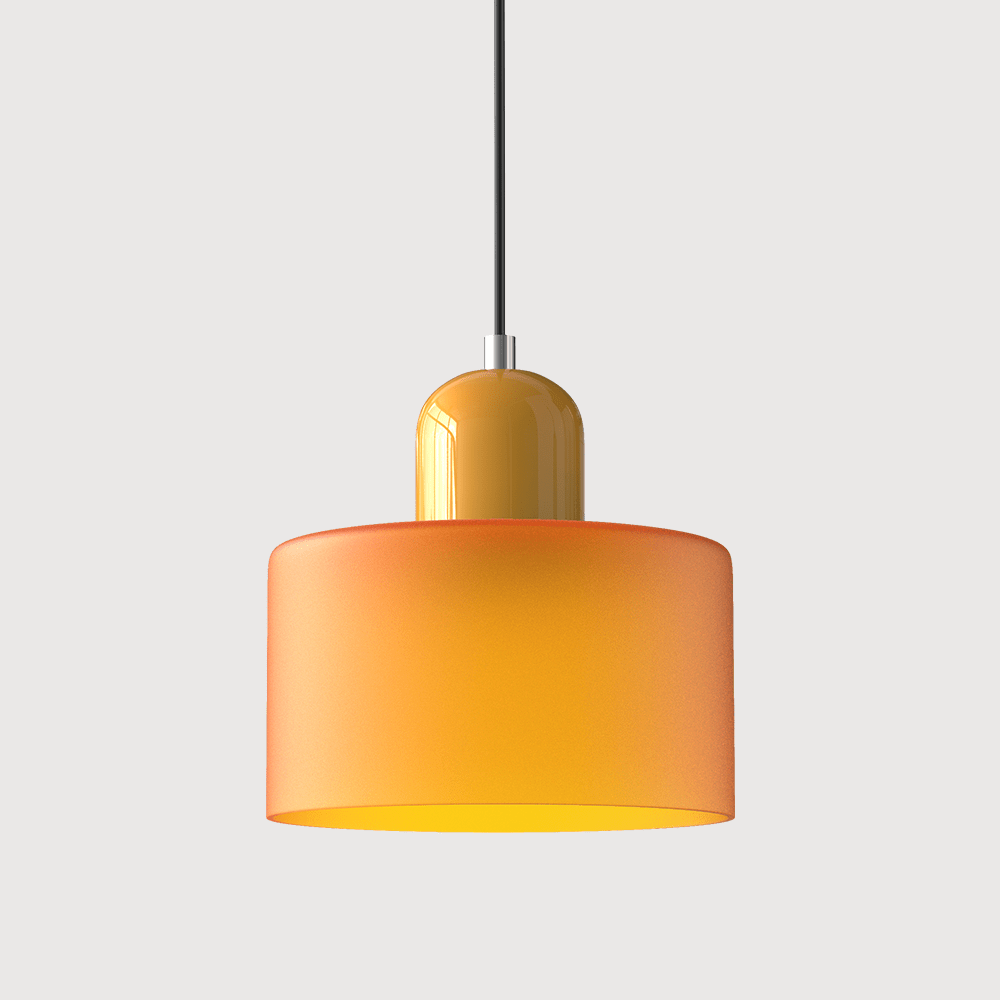 Cylindrical Glass Shade Pendant Light Fixture, 12-inch Height