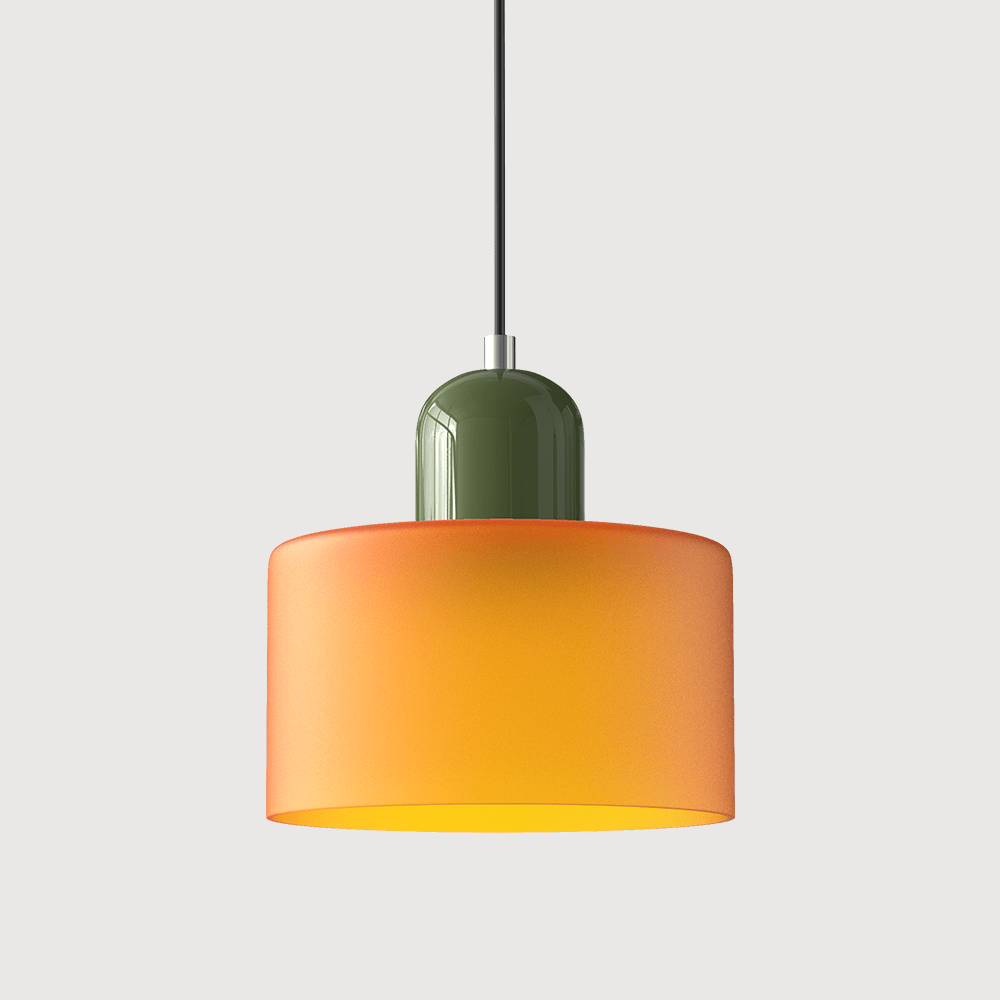 Cylindrical Glass Shade Pendant Light Fixture, 12-inch Height