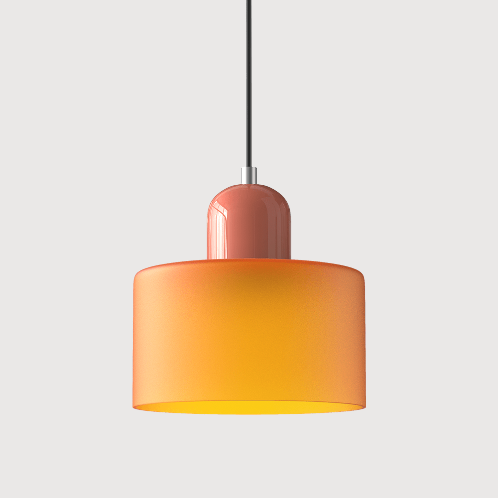 Cylindrical Glass Shade Pendant Light Fixture, 12-inch Height