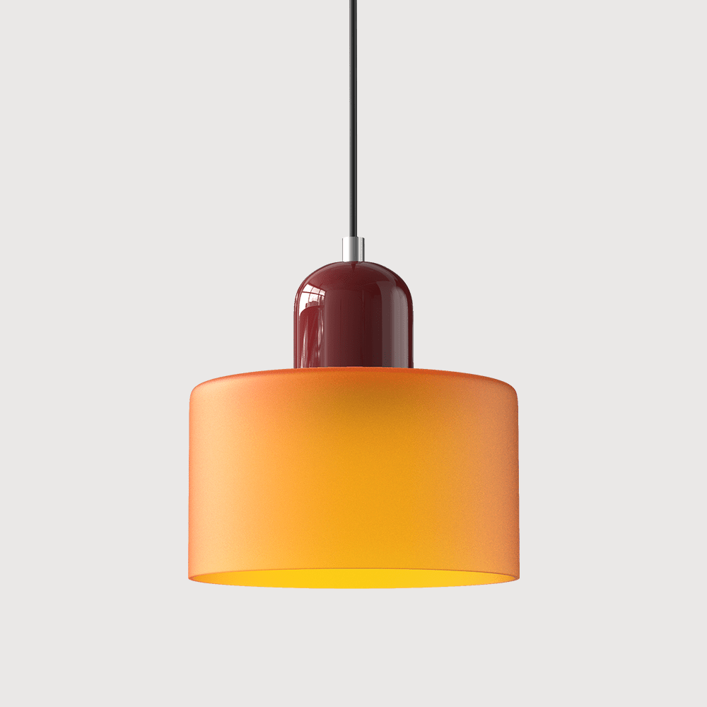 Cylindrical Glass Shade Pendant Light Fixture, 12-inch Height