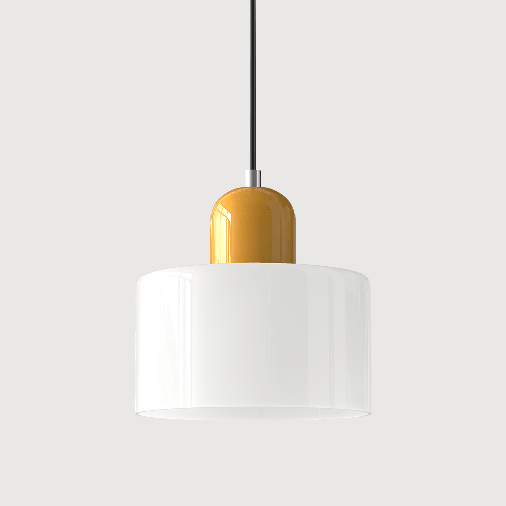 Cylindrical Glass Shade Pendant Light Fixture, 12-inch Height