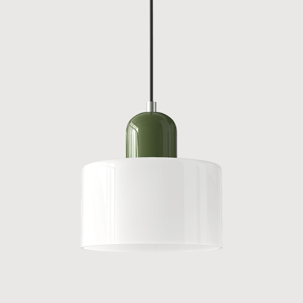 Cylindrical Glass Shade Pendant Light Fixture, 12-inch Height