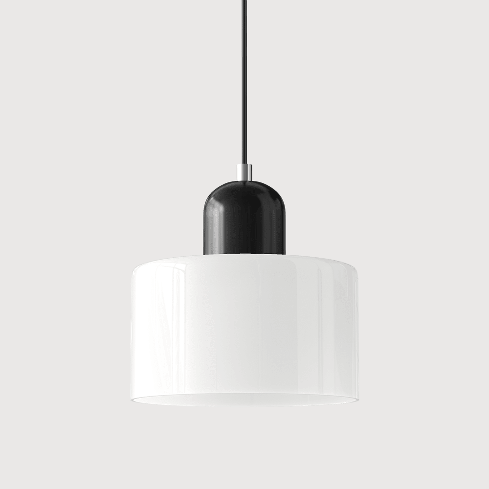 Cylindrical Glass Shade Pendant Light Fixture, 12-inch Height