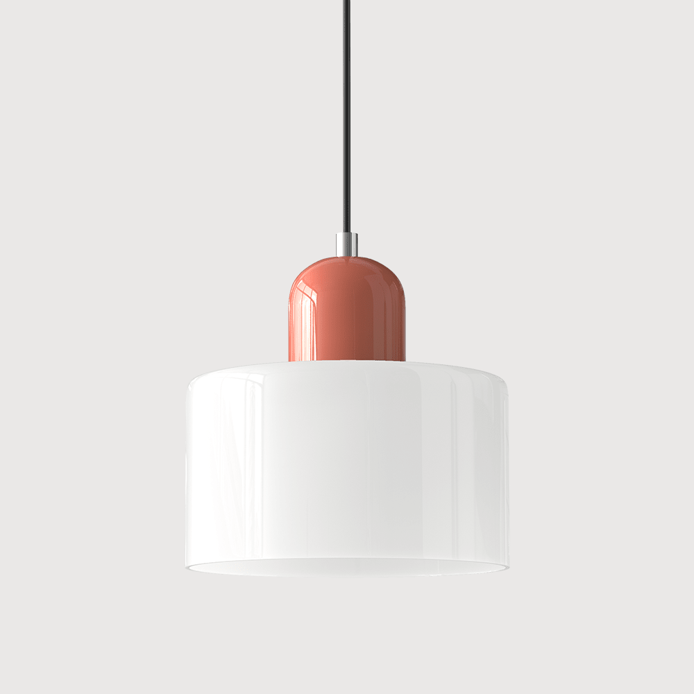 Cylindrical Glass Shade Pendant Light Fixture, 12-inch Height