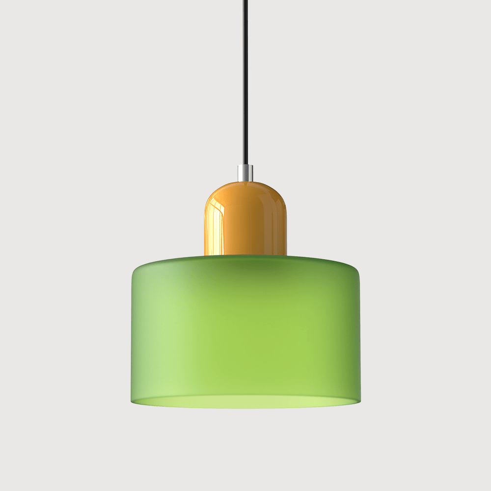 Cylindrical Glass Shade Pendant Light Fixture, 12-inch Height