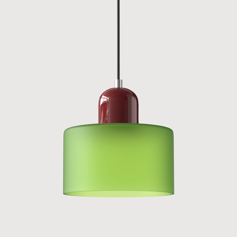 Cylindrical Glass Shade Pendant Light Fixture, 12-inch Height