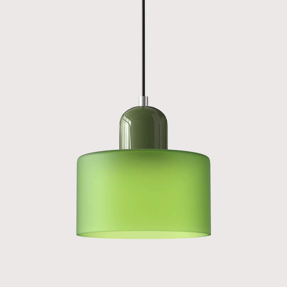 Cylindrical Glass Shade Pendant Light Fixture, 12-inch Height