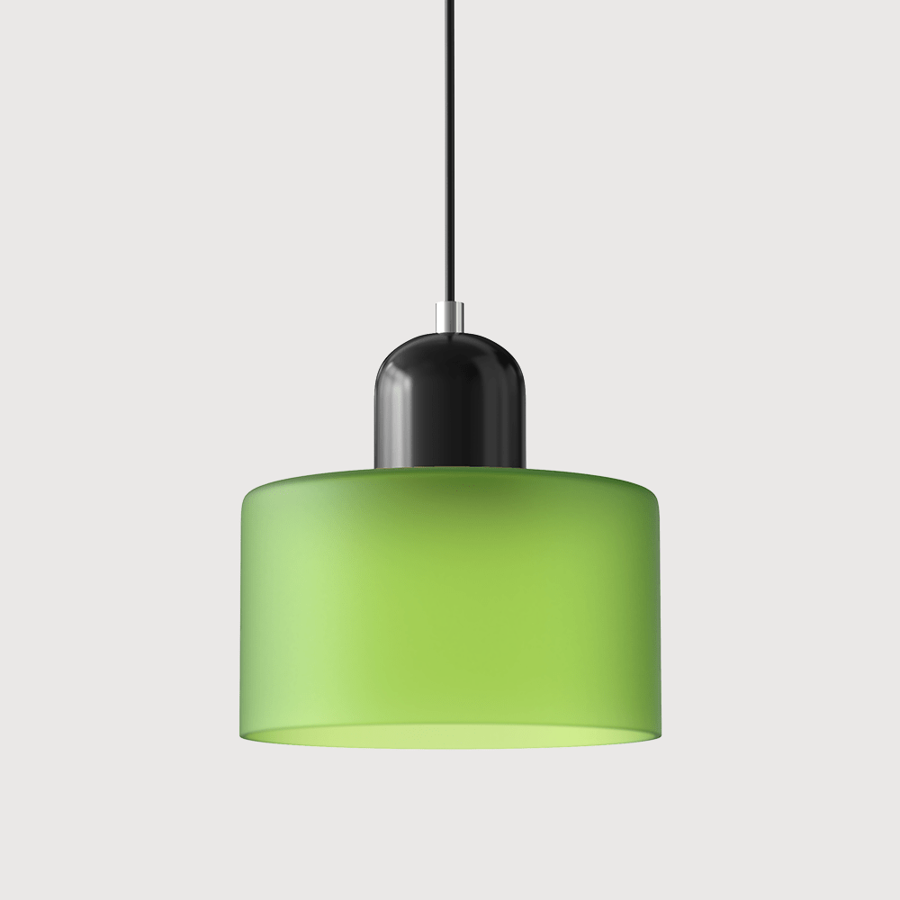 Cylindrical Glass Shade Pendant Light Fixture, 12-inch Height