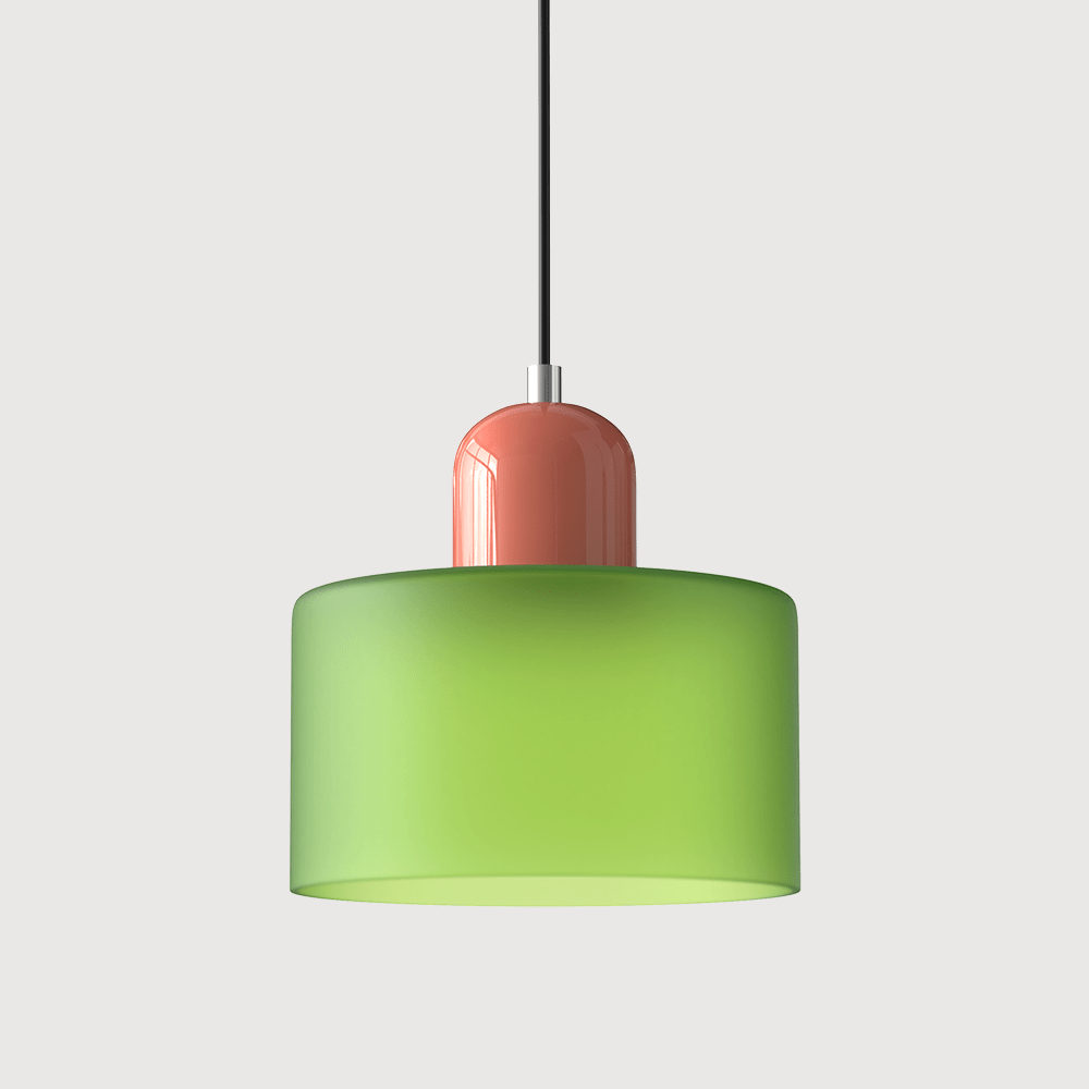 Cylindrical Glass Shade Pendant Light Fixture, 12-inch Height