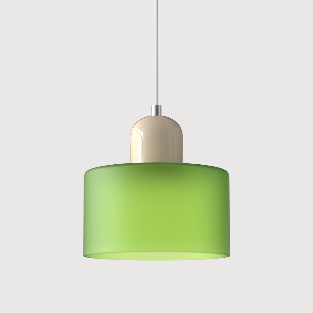 Cylindrical Glass Shade Pendant Light Fixture, 12-inch Height