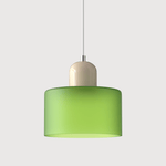 Cylindrical Glass Shade Pendant Light Fixture, 12-inch Height