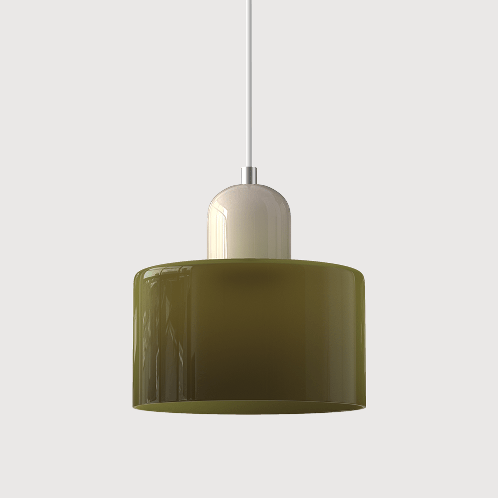 Cylindrical Glass Shade Pendant Light Fixture, 12-inch Height