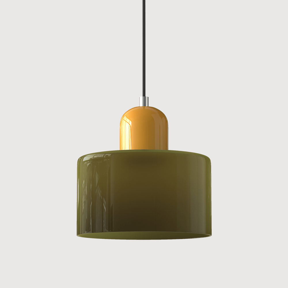 Cylindrical Glass Shade Pendant Light Fixture, 12-inch Height
