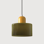 Cylindrical Glass Shade Pendant Light Fixture, 12-inch Height