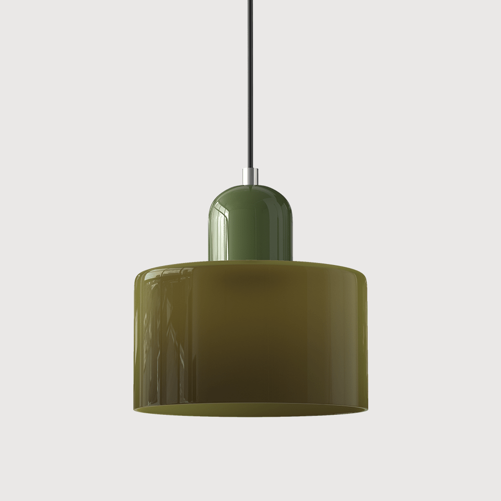 Cylindrical Glass Shade Pendant Light Fixture, 12-inch Height