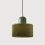 Cylindrical Glass Shade Pendant Light Fixture, 12-inch Height