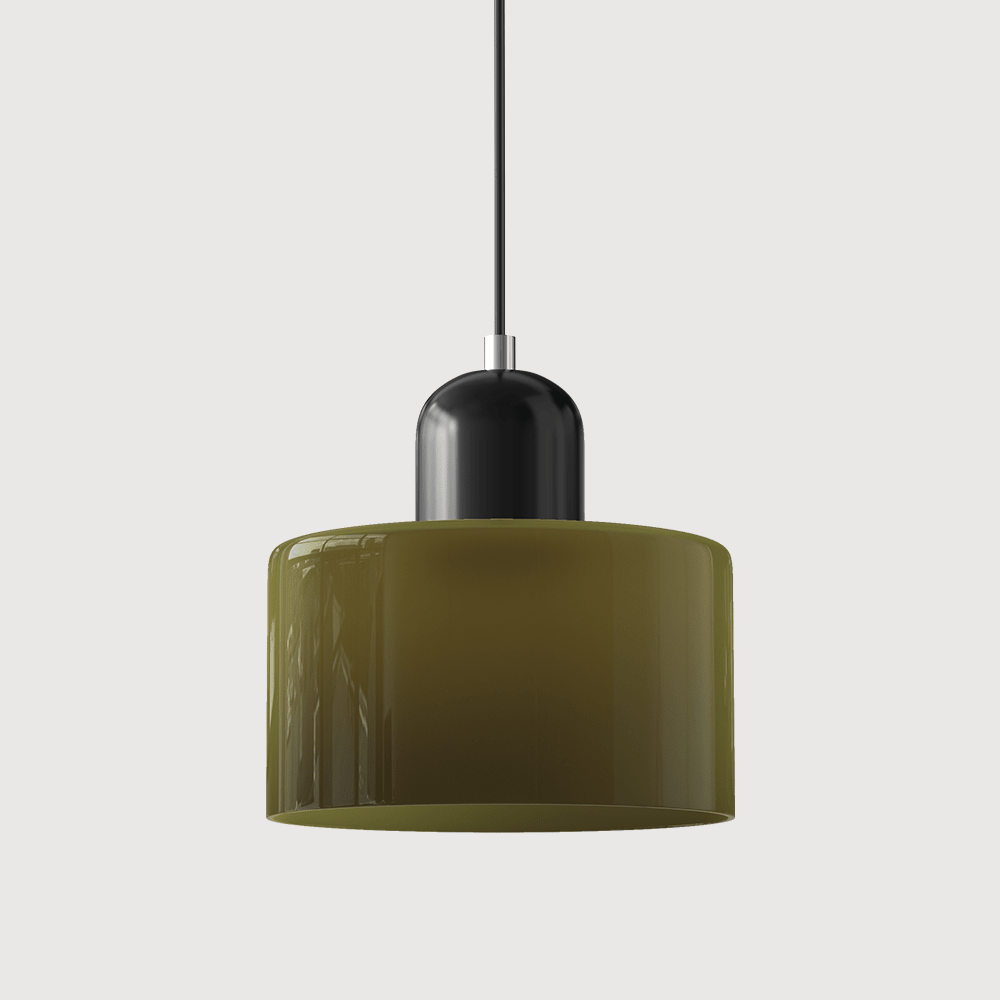 Cylindrical Glass Shade Pendant Light Fixture, 12-inch Height