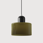 Cylindrical Glass Shade Pendant Light Fixture, 12-inch Height