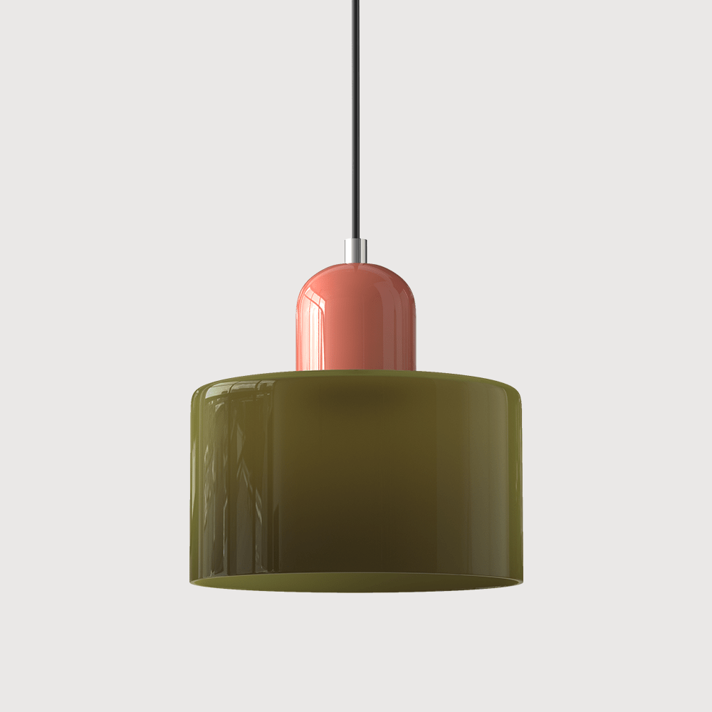Cylindrical Glass Shade Pendant Light Fixture, 12-inch Height