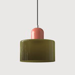 Cylindrical Glass Shade Pendant Light Fixture, 12-inch Height