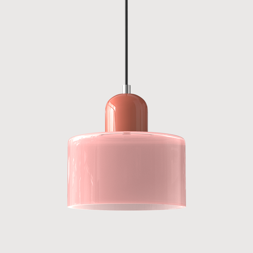 Cylindrical Glass Shade Pendant Light Fixture, 12-inch Height
