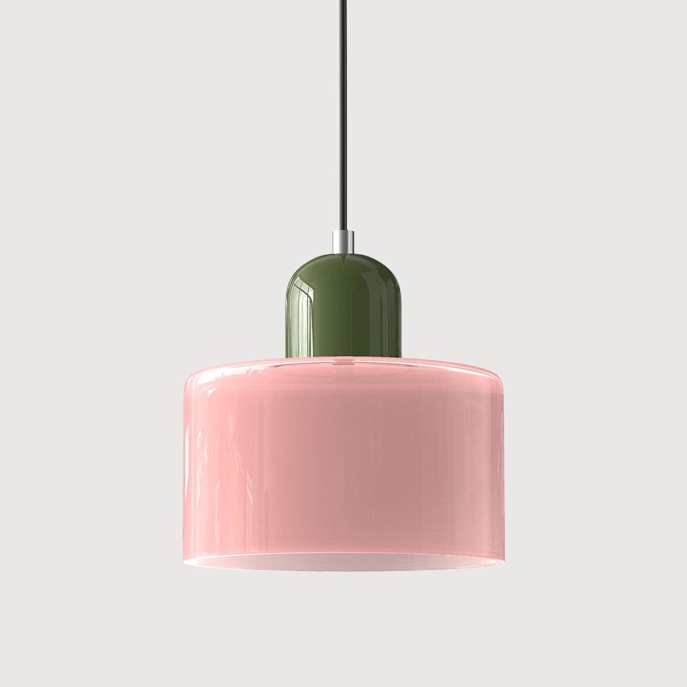 Cylindrical Glass Shade Pendant Light Fixture, 12-inch Height