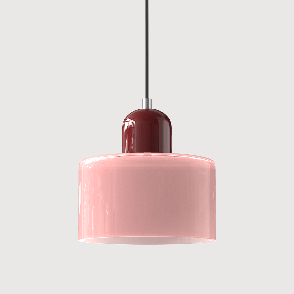 Cylindrical Glass Shade Pendant Light Fixture, 12-inch Height