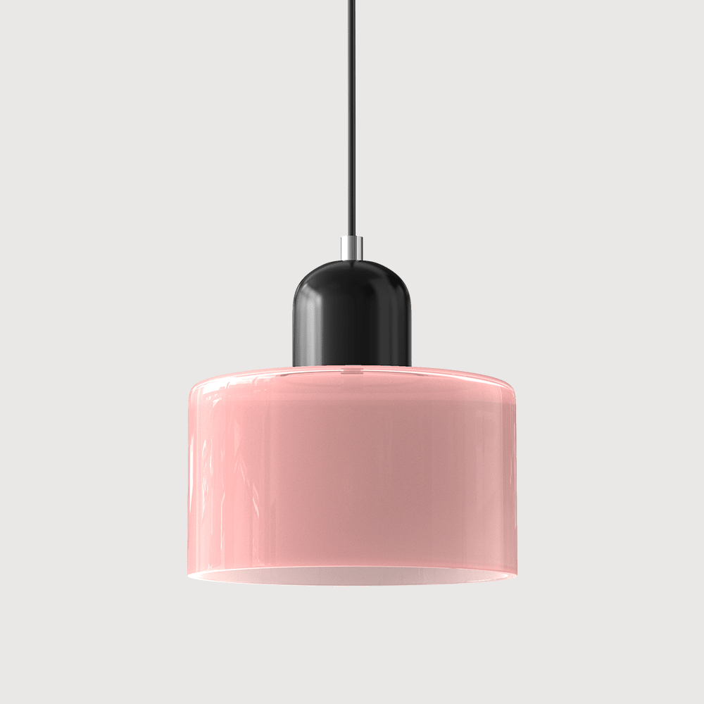 Cylindrical Glass Shade Pendant Light Fixture, 12-inch Height