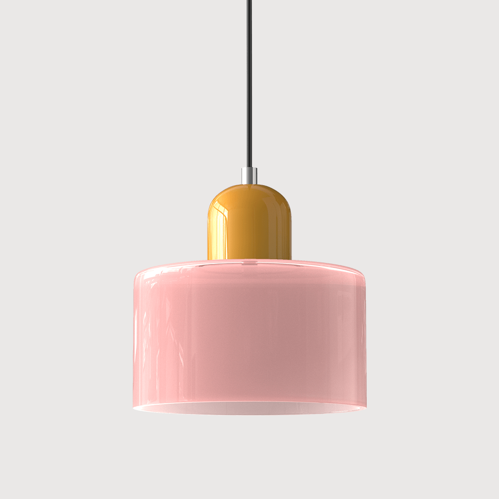 Cylindrical Glass Shade Pendant Light Fixture, 12-inch Height