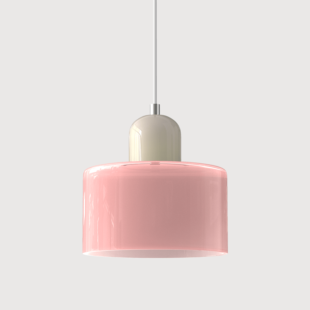 Cylindrical Glass Shade Pendant Light Fixture, 12-inch Height