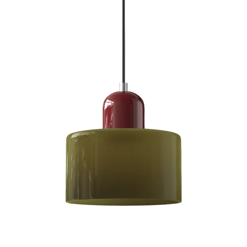 Cylindrical Glass Shade Pendant Light Fixture, 12-inch Height