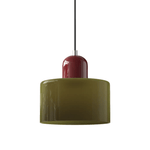 Cylindrical Glass Shade Pendant Light Fixture, 12-inch Height
