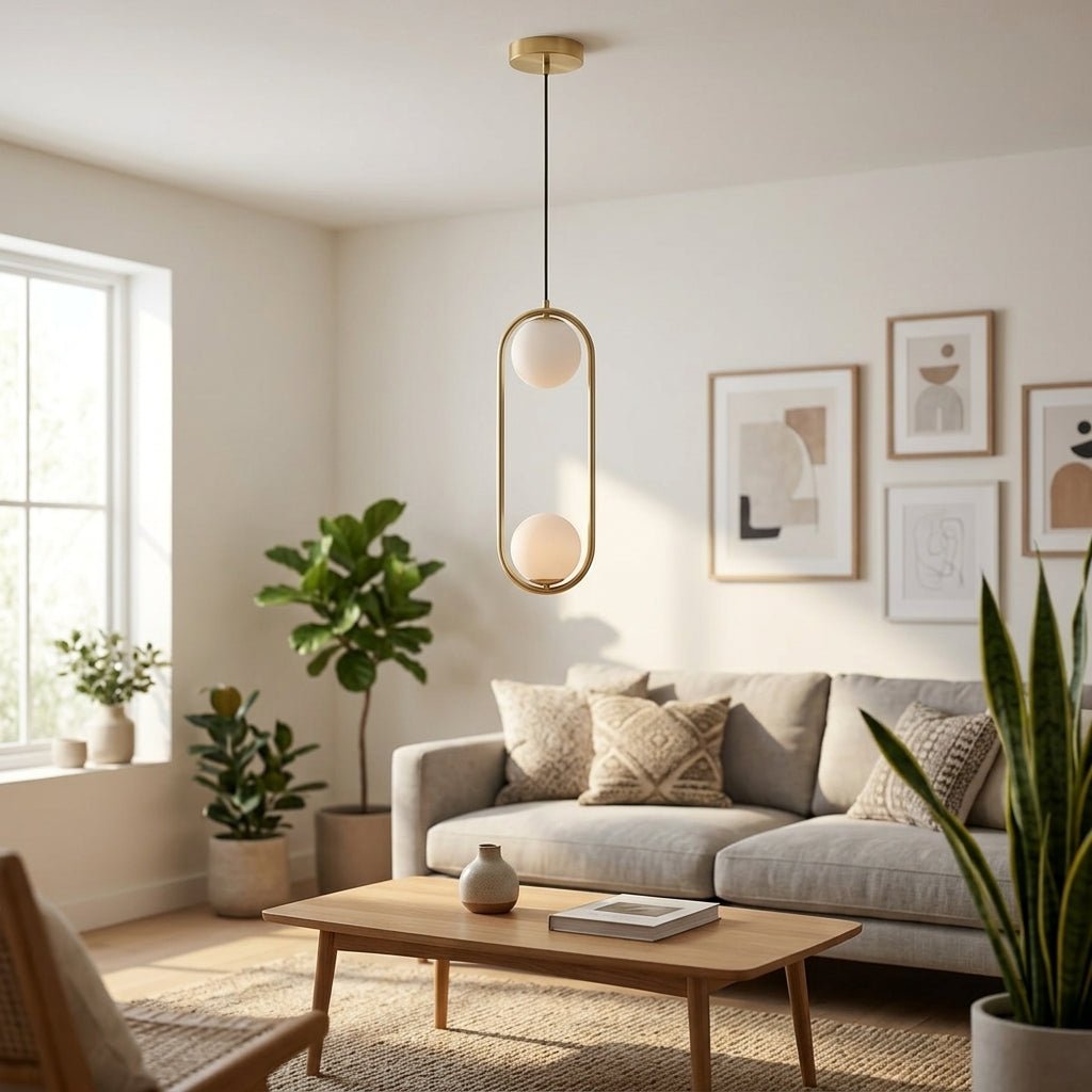 Double Globe Pendant Light Fixture - Modern Metal and Glass Design