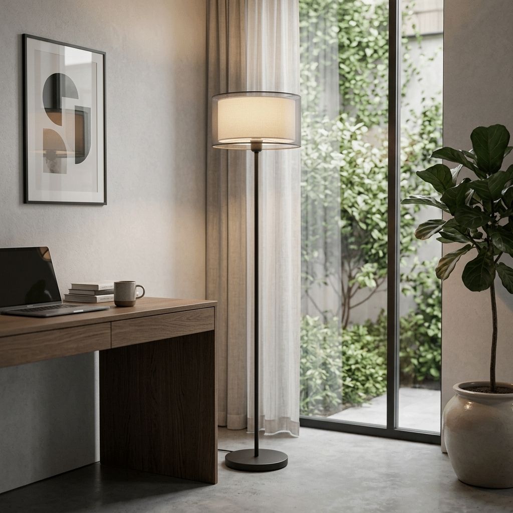 Fabric Diffuser Mesh Floor Lamp - Modern Design, 60 inches Tall