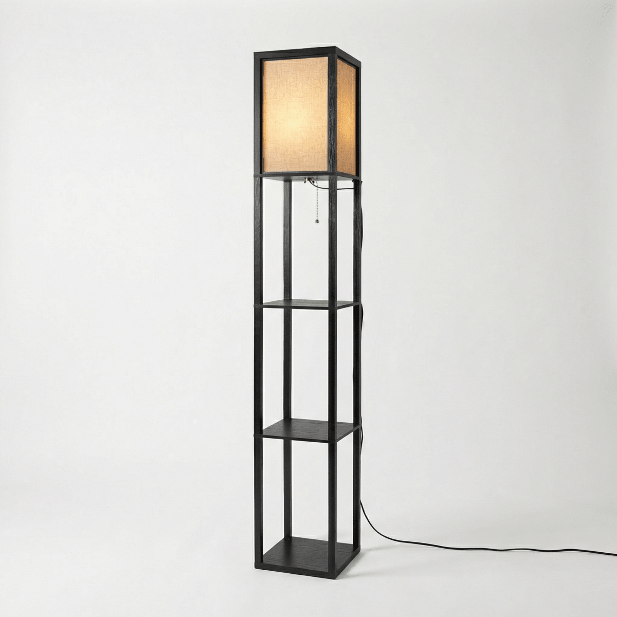 Fabric Shade Floor Lamp with Built-in Storage Shelves, 60 inches