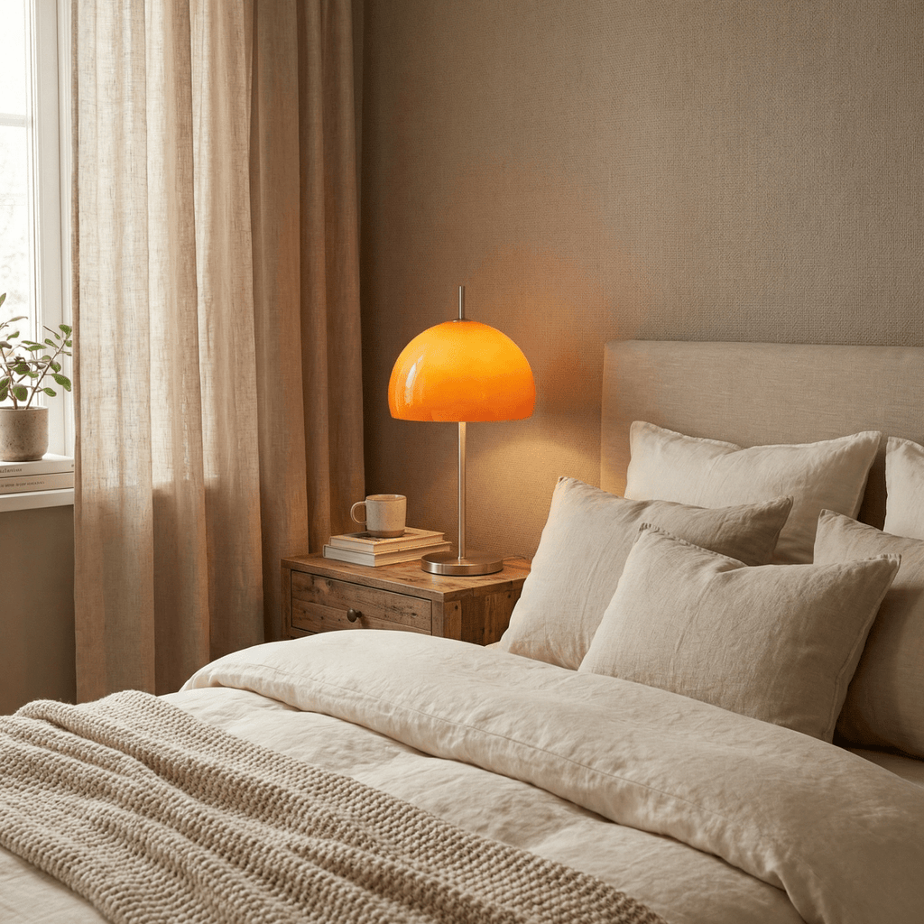 Glass Mushroom-Shaped Table Lamp with Modern Design, 12 Inches Tall