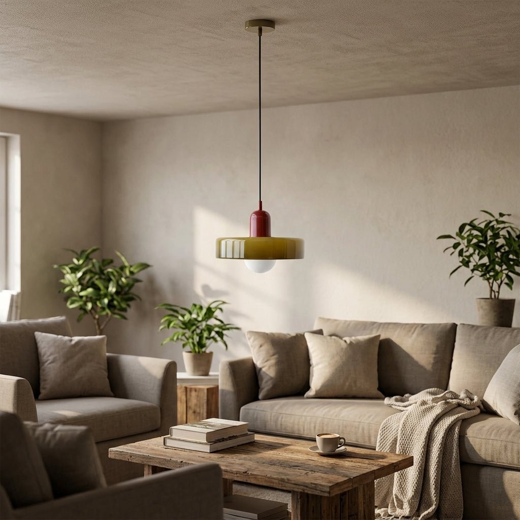 Glass Pendant Light Fixture with Vertical Stem Design