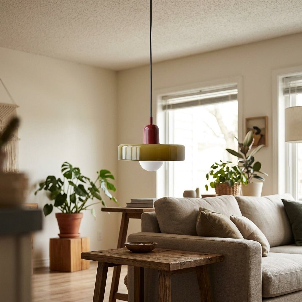 Glass Pendant Light Fixture with Vertical Stem Design