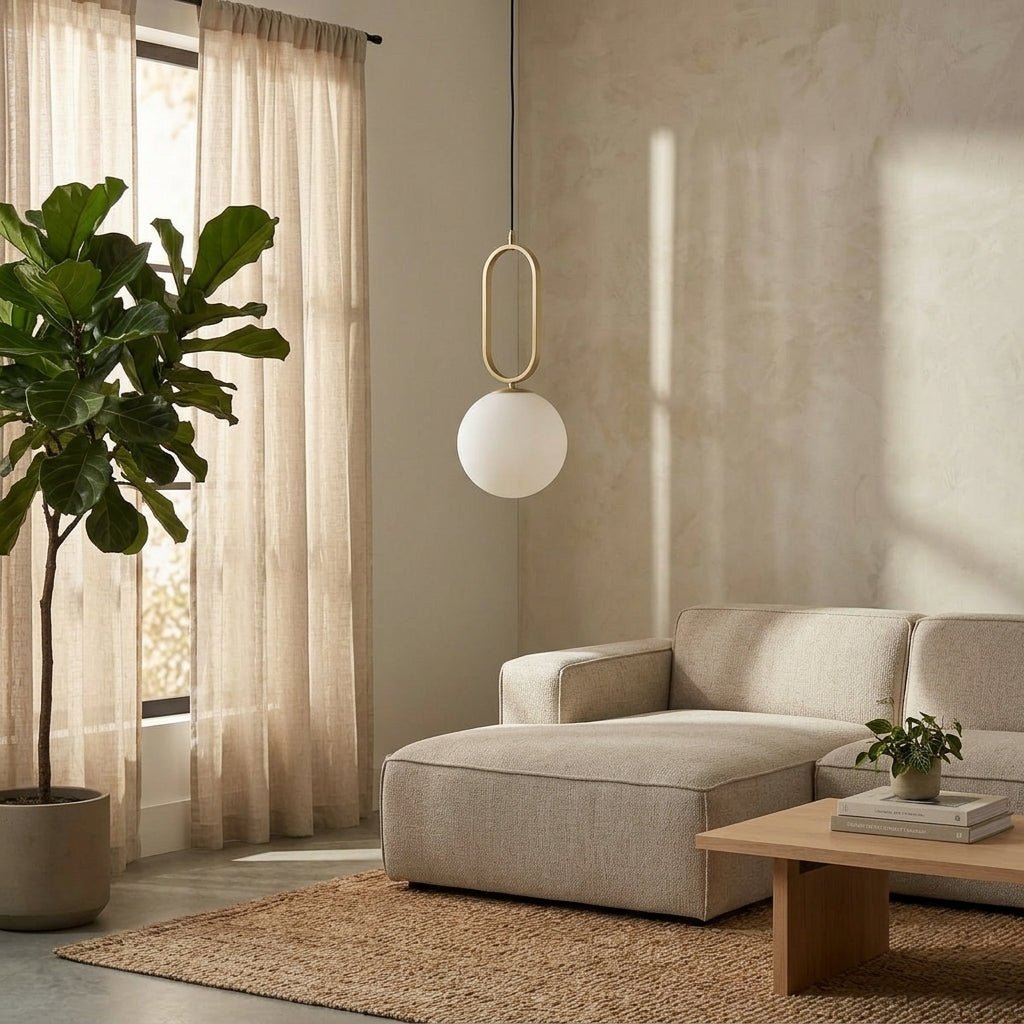 Gold Glass Globe Pendant Light Fixture, Modern Design, 12-inch Diameter