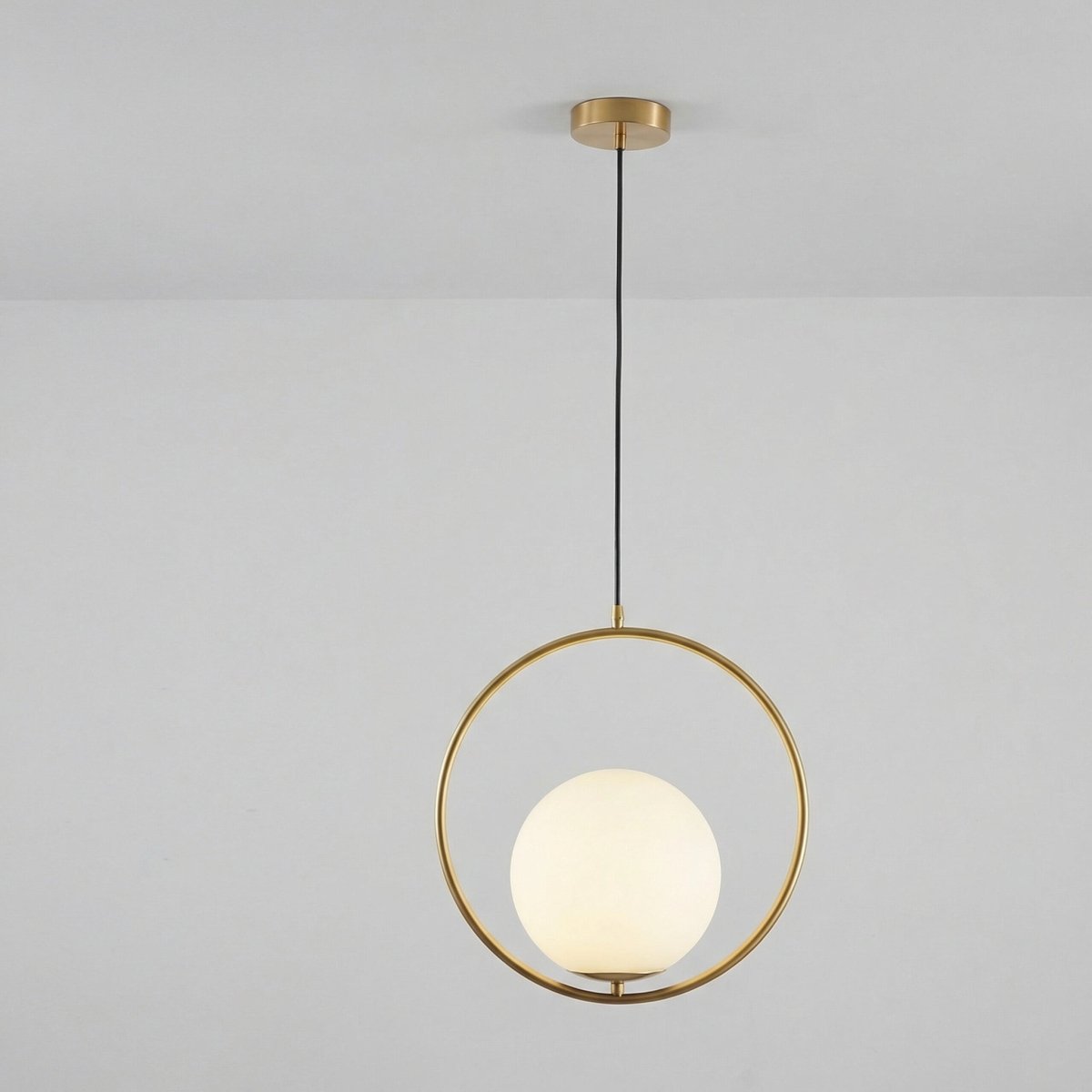 Gold Ring Pendant Light with Glass Globe Shade - Modern Design