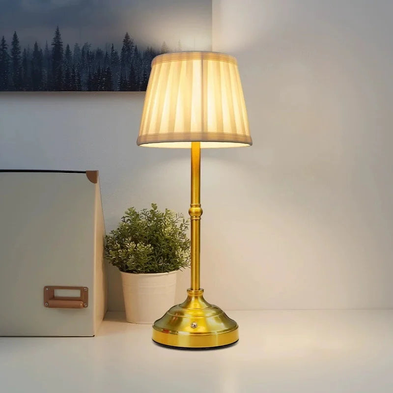 Cordless Metal Table Lamp, Touch Control Dimmer with Linen Shade