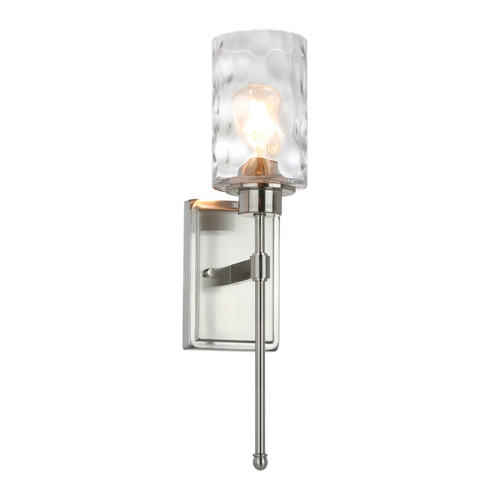 Brushed Nickel Glass Wall Sconce | E26 Indoor Bathroom & Living Room Light