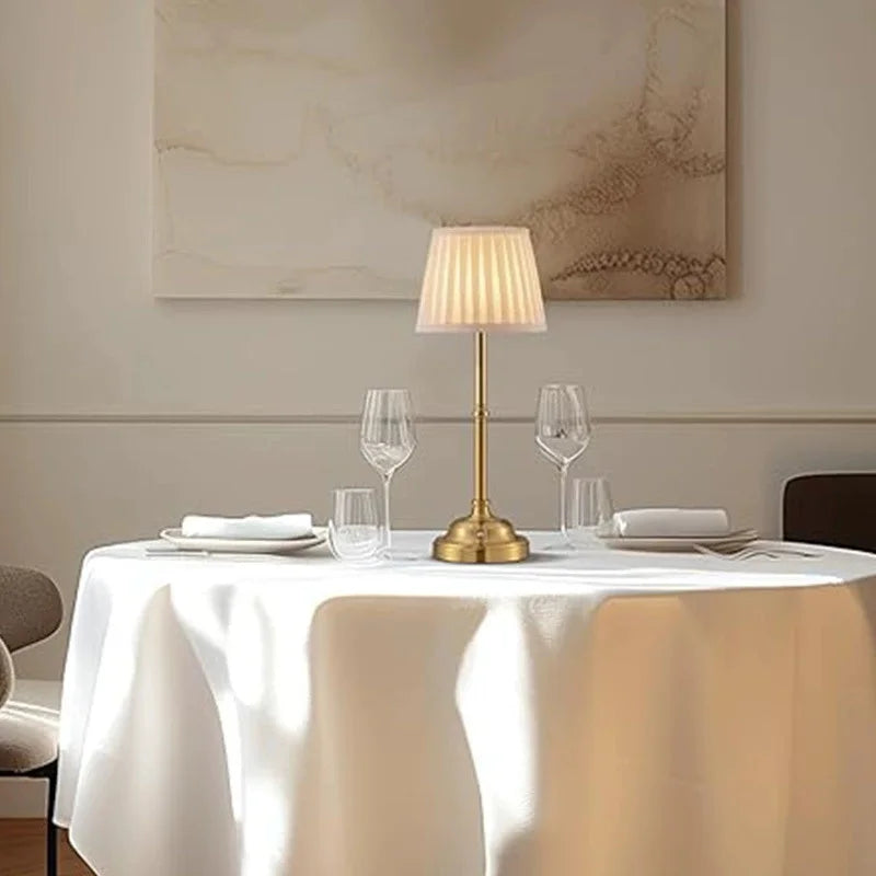 Cordless Metal Table Lamp, Touch Control Dimmer with Linen Shade